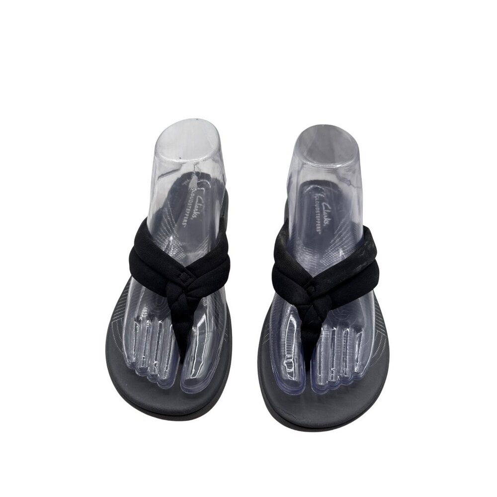 Clarks Size 7 Cloudsteppers  Cushioned Black Knotted Strap Sandals Flip Flops